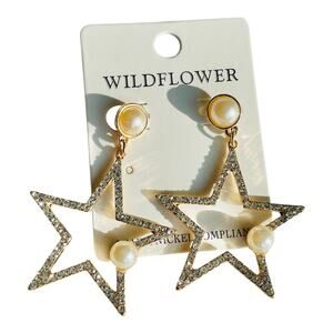 Unique Pave Pearl Star Vintage Stlye Fashion Earrings NWT